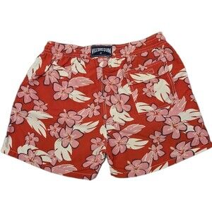 Vilebrequin Swim Trunks Mens Sz XL Red Pink Tropical Hawaiian Mesh Lined Pockets